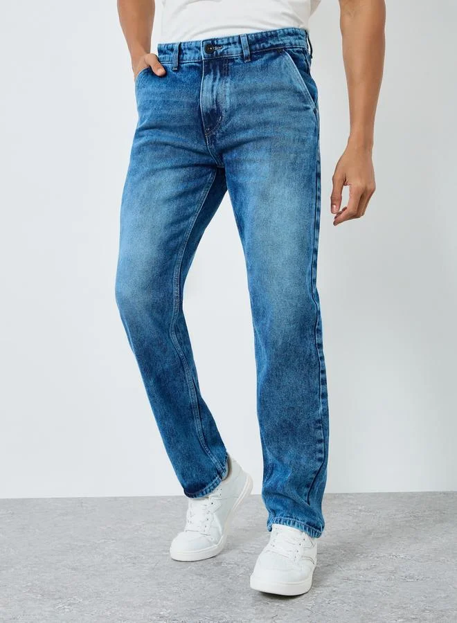 Styli Blue Men Blue Mid Wash Regular Fit Jeans for Men | Best Price UAE